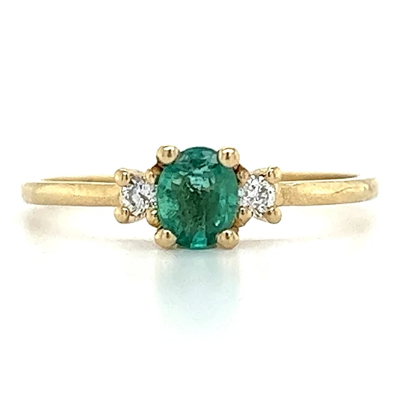 Alexandrite Gemstone Rings with a Chameleon - like Color Change9ct Yellow Gold Earth Grown Oval Emerald & Diamond Ring