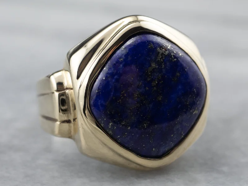 Agate Gemstone Rings with a Banded and Textured DesignRetro Lapis Gold Men's Statement Ring