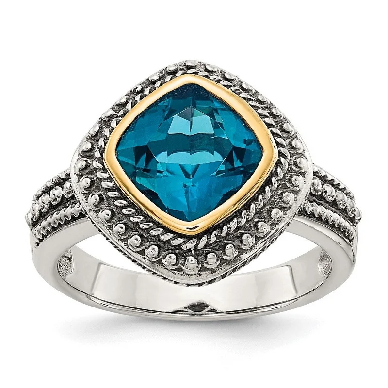 Emerald Gemstone Rings with Diamond - Encrusted HalosCurata 925 Sterling Silver Polished With 14k London Blue Topaz Ring