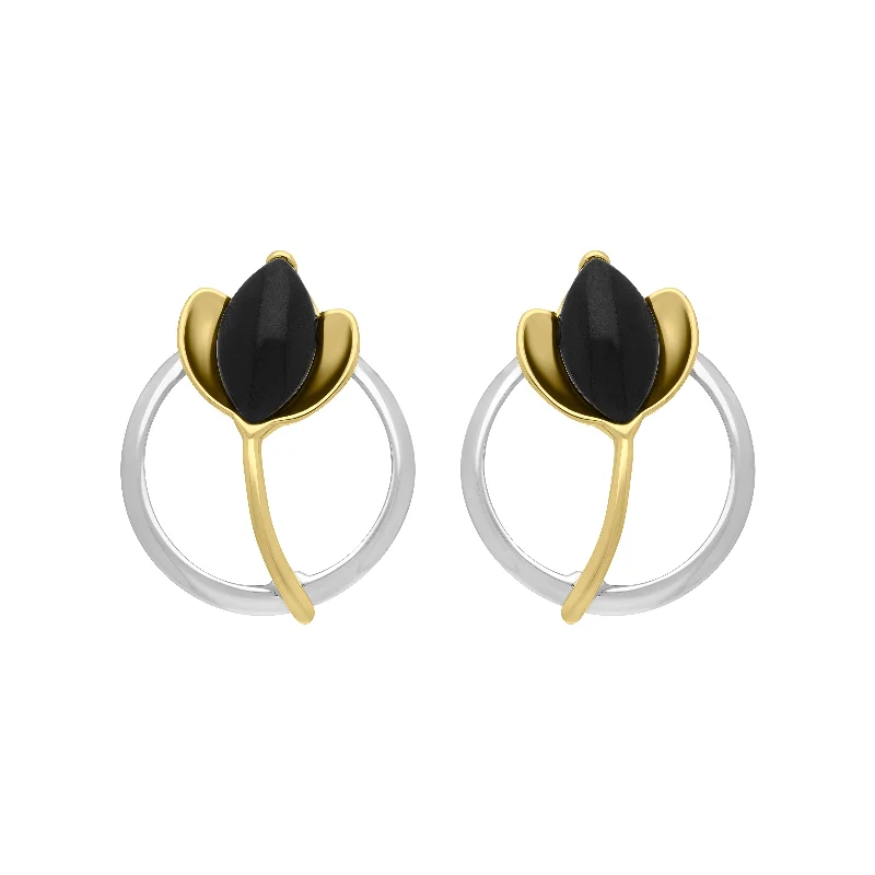 Sapphire - Inset Wedding Bands with a Royal Blue Hue18ct Yellow Gold Plated Sterling Silver Whitby Jet Open Circle Leaf Earrings