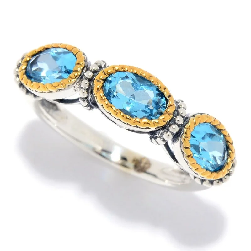 Opal Gemstone Rings with a Rainbow - Hued Play of Color925 Sterling Silver Swiss Blue Topaz 3-Stone Ring