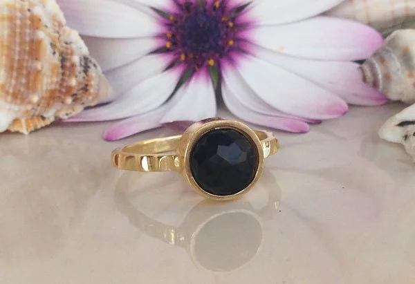 Alexandrite Gemstone Rings with a Chameleon - like Color ChangeBlack Onyx Ring - December Birthstone - Simple Ring with Round Black Onyx Gemstone