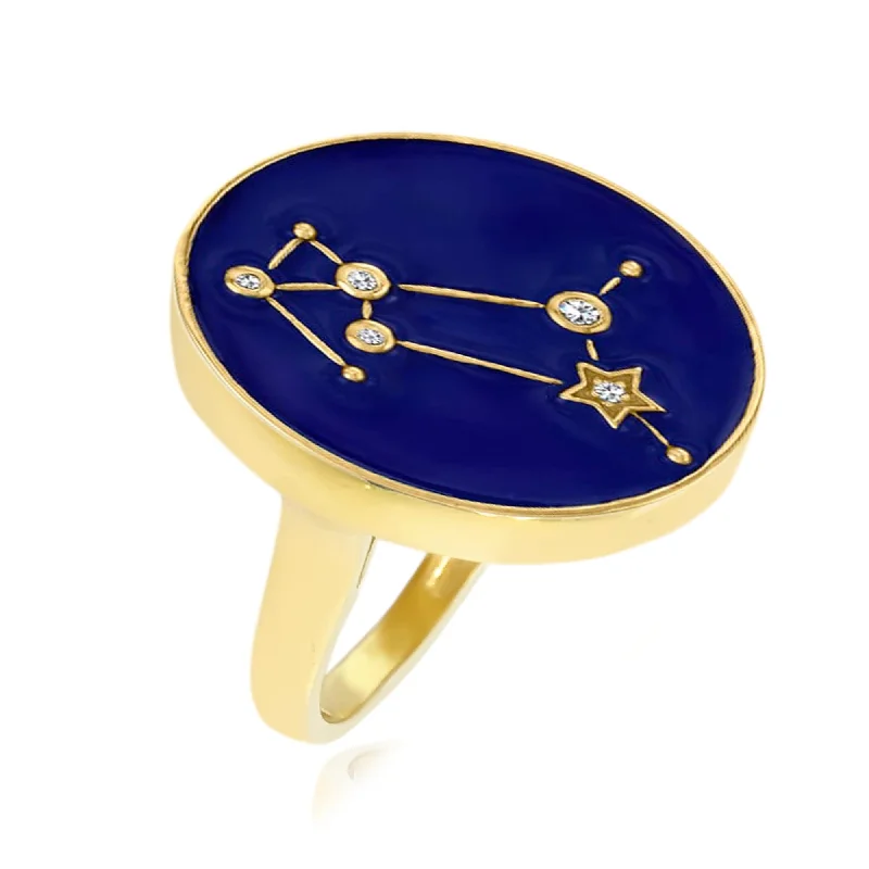 Tanzanite Gemstone Rings with Platinum Milgrain DetailingSterling Silver Over Gold Plated White Zircon With Blue Enamel Aries Zodiac Signs Ring