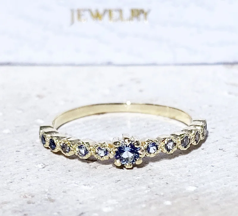 Topaz Gemstone Rings with a Faceted Cut and Shimmering EffectAquamarine Ring - March Birthstone - Delicate Stacking Ring with Round Aquamarine Gemstones