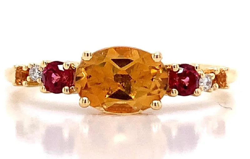 Morganite Gemstone Rings with Rose Gold Accents18ct Yellow Gold Earth Grown Citrine, Red Topaz And Diamond Ring