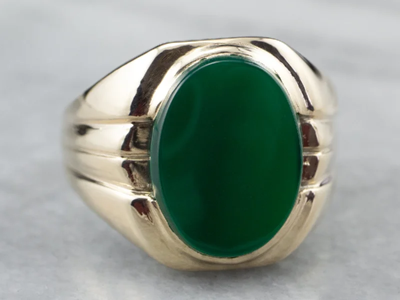 Jade Gemstone Rings with Intricate CarvingsMen's Retro Era Green Onyx Ring