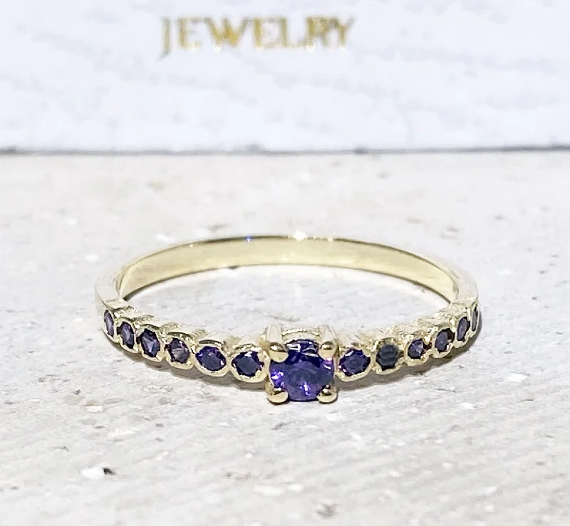 Amethyst Gemstone Rings with Sterling Silver Braided BandsAmethyst Ring - February Birthstone - Delicate Stacking Ring with Purple Amethyst Gemstones