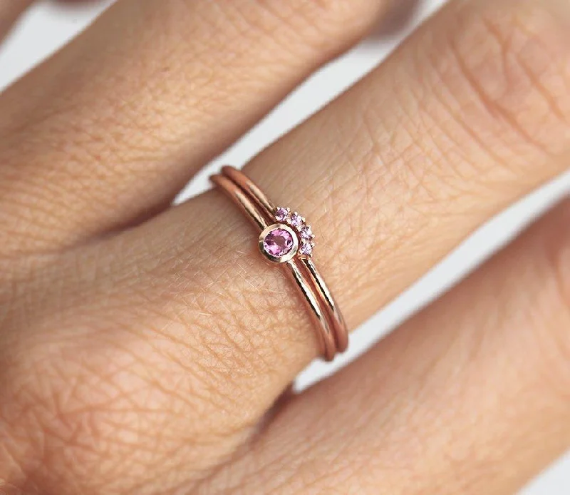 Platinum Wedding Bands with Micro - Pave Diamond AccentsPink Tourmaline & Pink Sapphire Ring Set