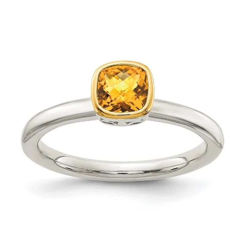 Peridot Gemstone Rings with a Floral - Motif BandCurata 925 Sterling Silver With 14k Accent Citrine Ring