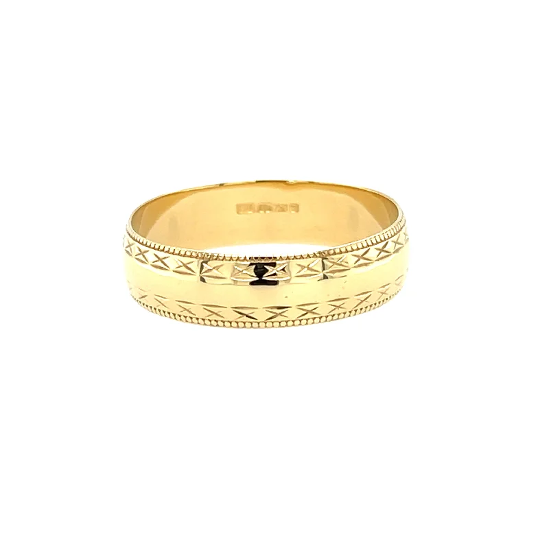 Braided Metal Wedding Bands in a Contemporary Style18ct Yellow Gold 5mm Patterned Wedding Band Size W