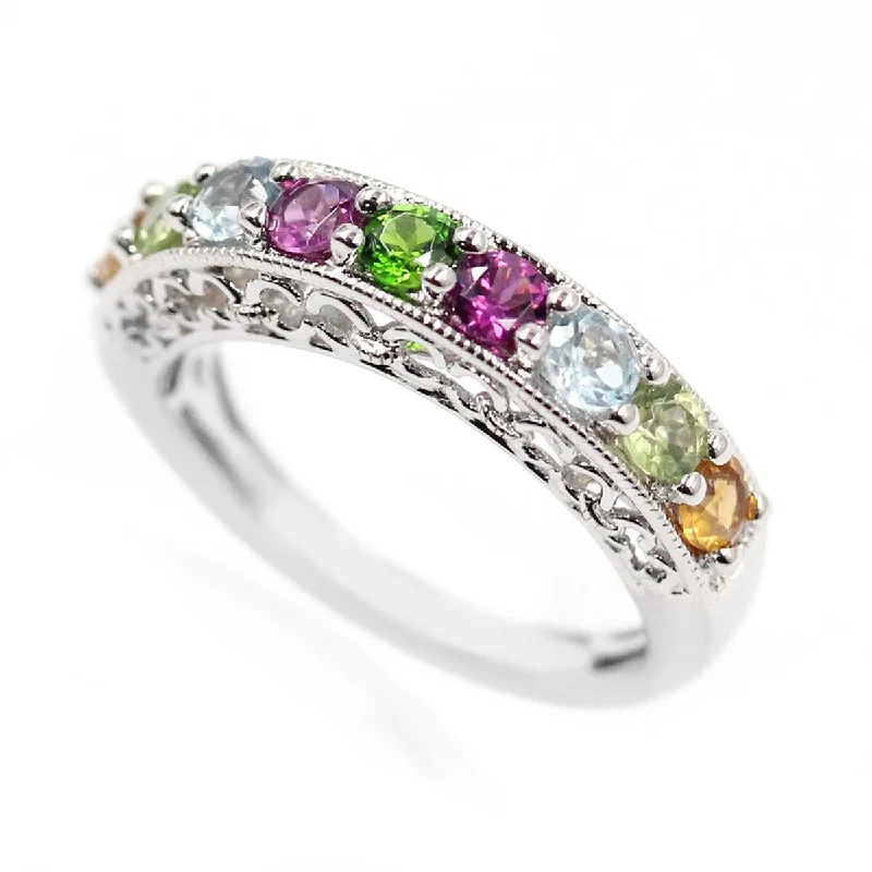 Emerald Gemstone Rings with Diamond - Encrusted Halos925 Sterling Silver Peridot,Citrine,Sky Blue Topaz,Rhodolite Garnet Ring