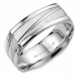 Matching Set Wedding Bands with Interlocking DesignsWhite Gold Wedding Band Comfort Fit, Brushed