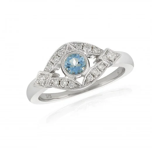 Opal Gemstone Rings with a Rainbow - Hued Play of Color9ct White Gold Earth Grown Diamond & Aquamarine Ring