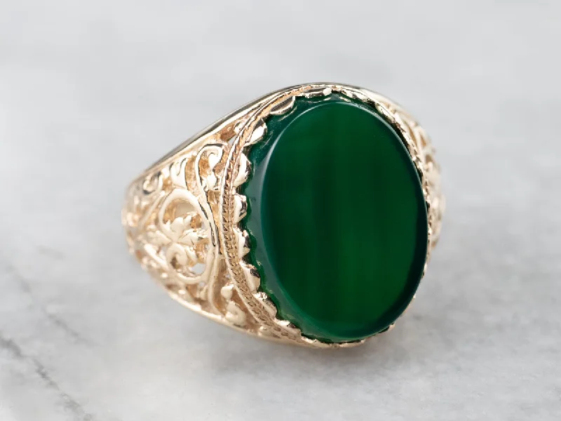 Ruby Gemstone Rings with Intricate Gold Filigree SettingsBold Green Onyx and Gold Ring