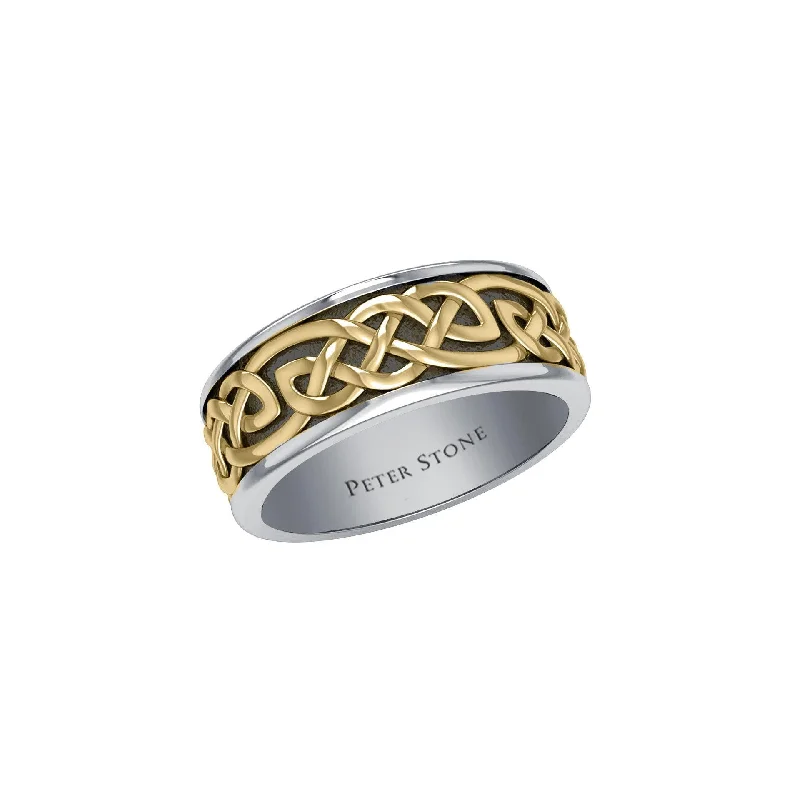 Platinum Wedding Bands with Micro - Pave Diamond AccentsCeltic Knotwork Silver and 14K Gold Accent Wedding Ring MRI2353