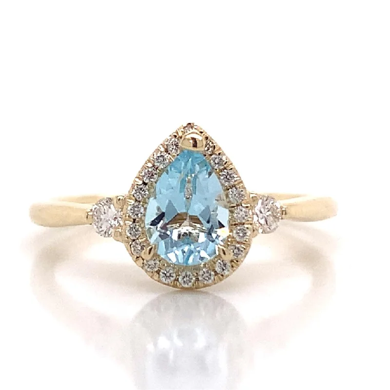 Citrine Gemstone Rings in a Modern Minimalist Style9ct Yellow Gold 1ct Sky Blue Topaz & 0.21ct Diamond Halo Ring