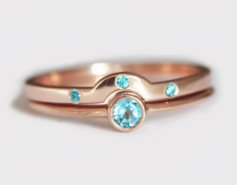 Matching Set Wedding Bands with Interlocking DesignsGold Topaz Ring, Rose Gold Wedding Ring Set