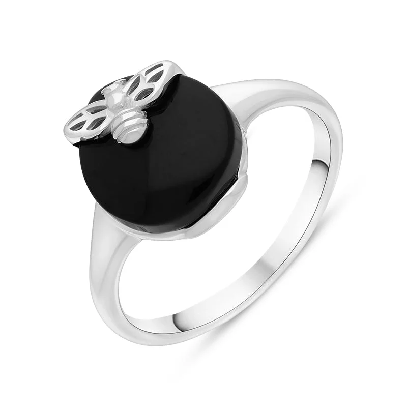 Black Onyx - Inlaid Wedding Bands with a Mysterious AuraSterling Silver Whitby Jet Small Bee Ring