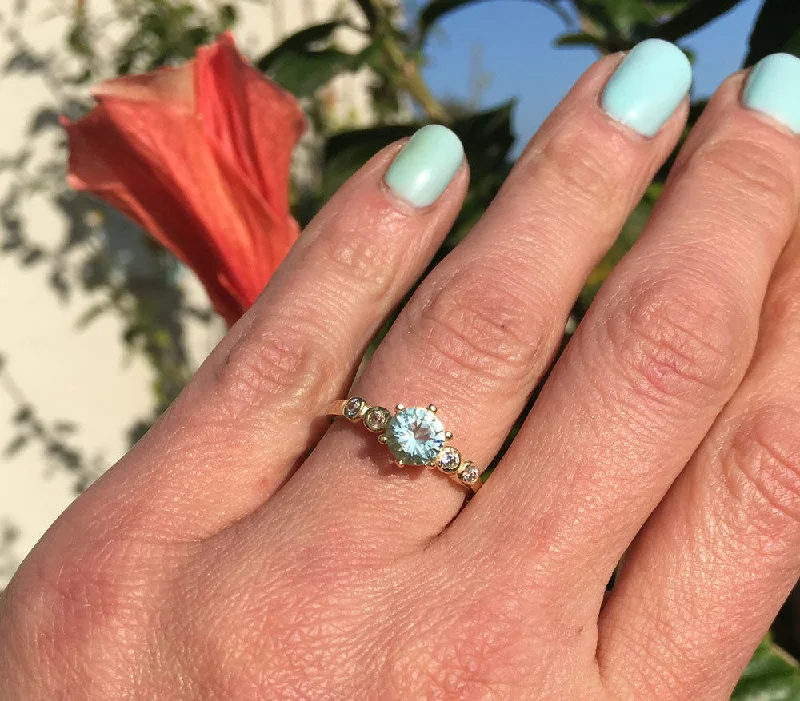 Citrine Gemstone Rings in a Modern Minimalist StyleAquamarine Ring - March Birthstone - Dainty Ring with Round Aquamarine Center Stone and Clear Quartz Accents