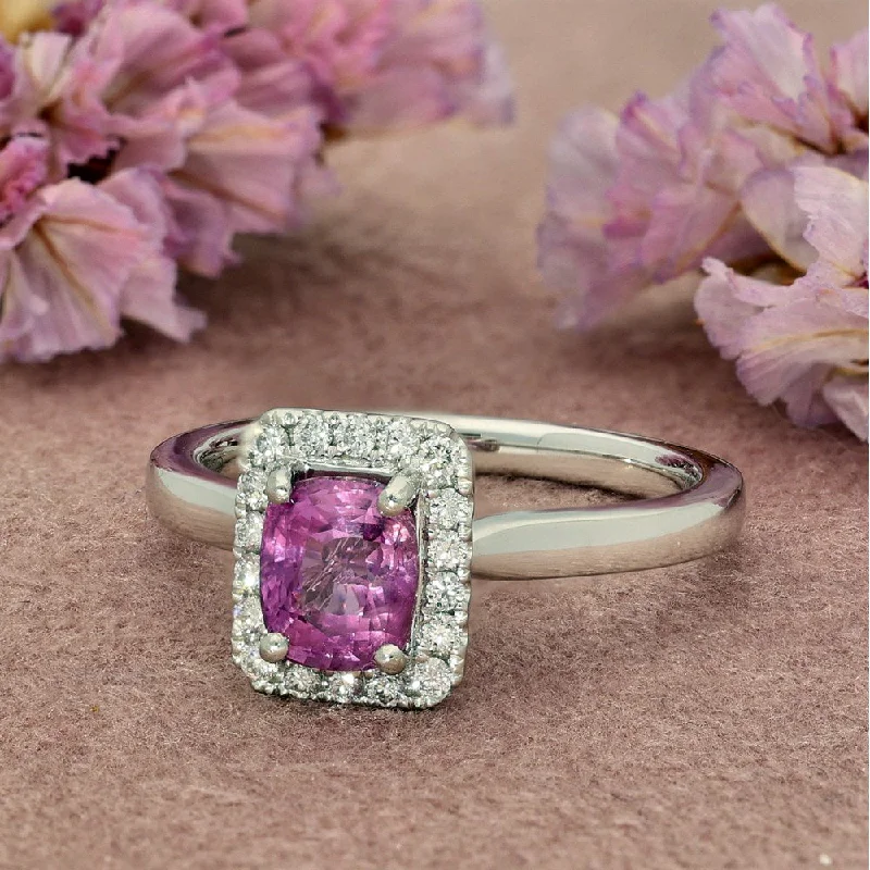 Aquamarine Gemstone Rings with a Nautical - Themed SettingPlatinum Pink Sapphire and Diamond Halo Ring