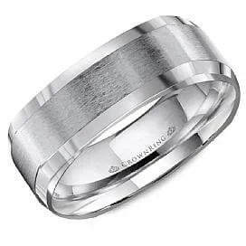 Titanium Wedding Bands with Inlaid Mother - of - Pearl StripesWhite Gold Wedding Band High Polish, Brushed