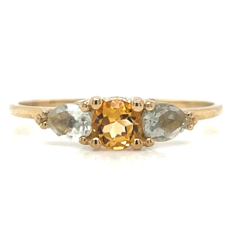 Peridot Gemstone Rings with a Floral - Motif Band9ct Yellow Gold Citrine & Green Amethyst Ring