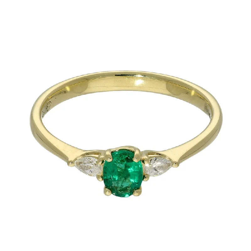 Agate Gemstone Rings with a Banded and Textured Design18ct Yellow Gold Emerald and Pear Diamond Trilogy Ring