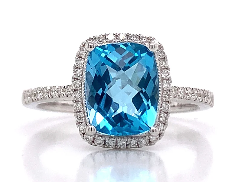 Emerald Gemstone Rings with Diamond - Encrusted Halos9ct White Gold Diamond & Blue Topaz Ring