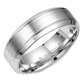 Hand - Forged Silver Wedding Bands with Celtic Knotwork DesignsWhite Gold Brushed, Bevelled Edge Wedding Ring