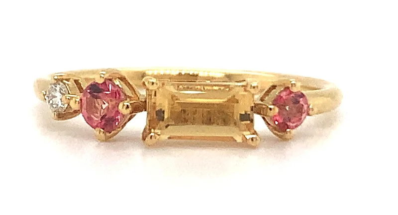 Lapis Lazuli Gemstone Rings with Gold - Leaf Inclusions18ct Yellow Gold Diamond, Citrine And Pink Topaz Ring