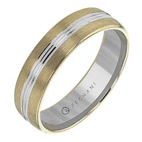 Vintage - Inspired Wedding Bands with Filigree ScrollworkYellow Gold Brushed Mens Band.