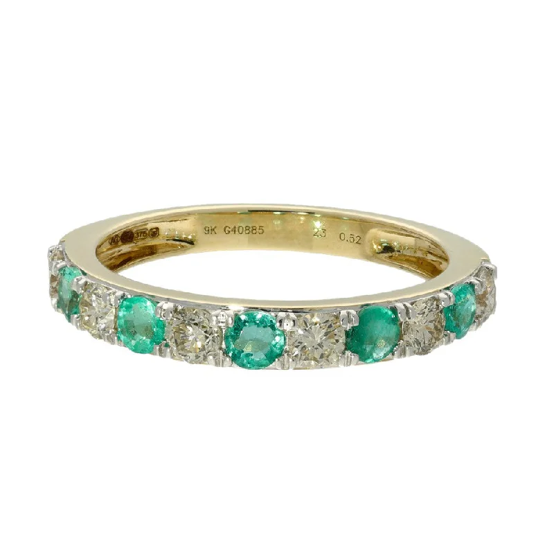 Emerald Gemstone Rings with Diamond - Encrusted Halos9ct Yellow Gold Emerald & Diamond Half Eternity Ring