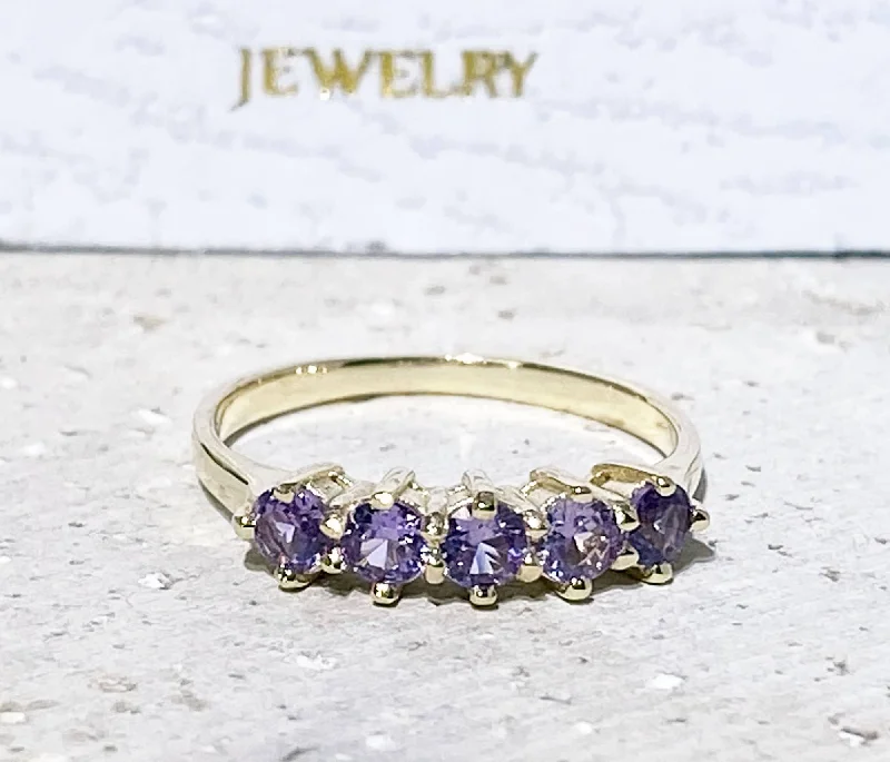 Tourmaline Gemstone Rings in a Multicolor ArrayAlexandrite Ring - June Birthstone - Stacking Ring with Five Round Alexandrite Stones