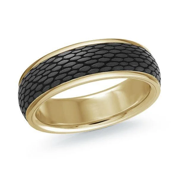 Sapphire - Inset Wedding Bands with a Royal Blue HueYellow Gold Carbon Fiber Mens Band.