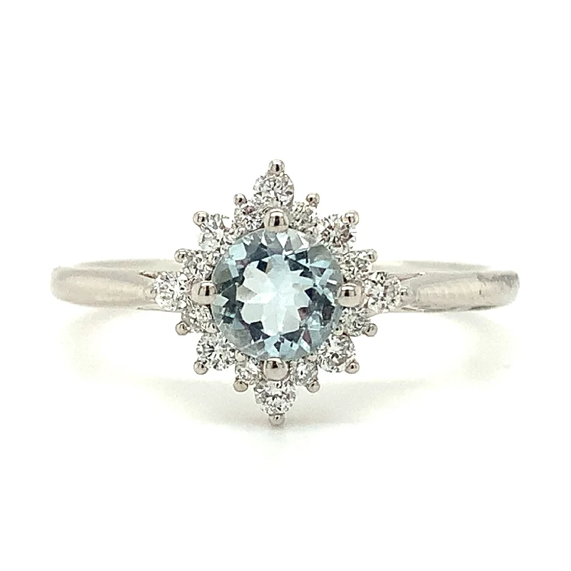 Turquoise Gemstone Rings with Native American - Inspired Patterns9ct White Gold Aquamarine with Diamond Halo Ring