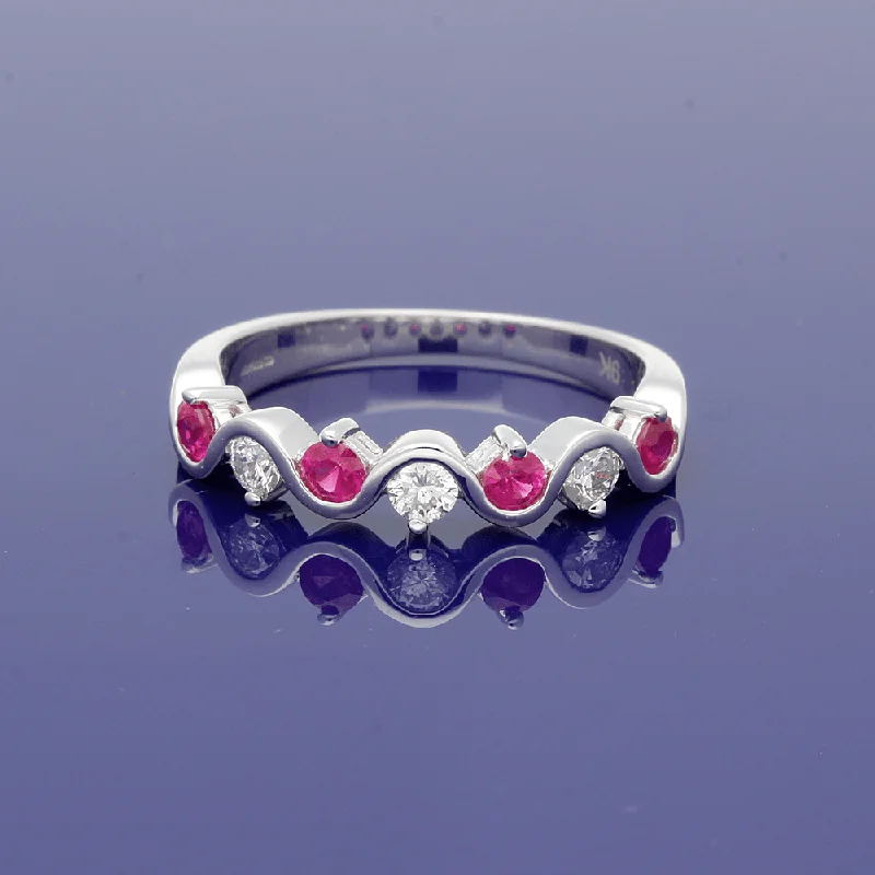 Peridot Gemstone Rings with a Floral - Motif Band9ct White Gold Ruby and Diamond Half Eternity Ring