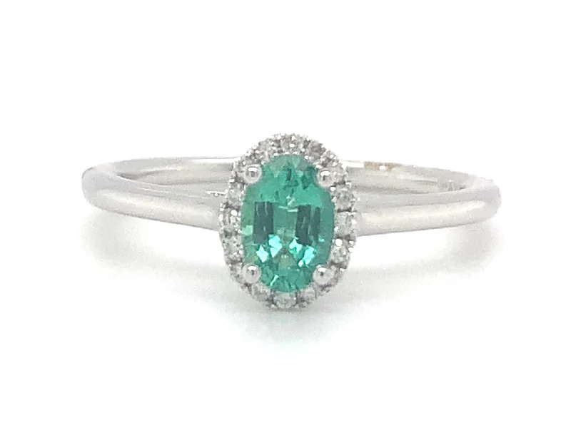 Jade Gemstone Rings with Intricate Carvings18ct White Gold Oval Emerald Diamond Halo Ring