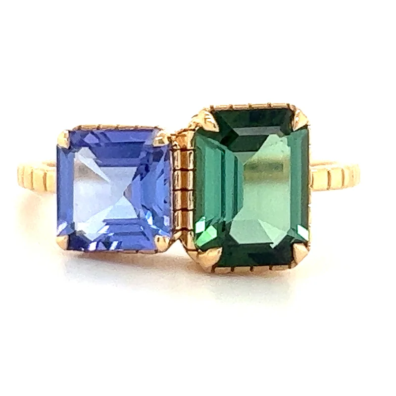 Morganite Gemstone Rings with Rose Gold AccentsGreen Tourmaline & Tanzanite Duo 18kt Gold Ring