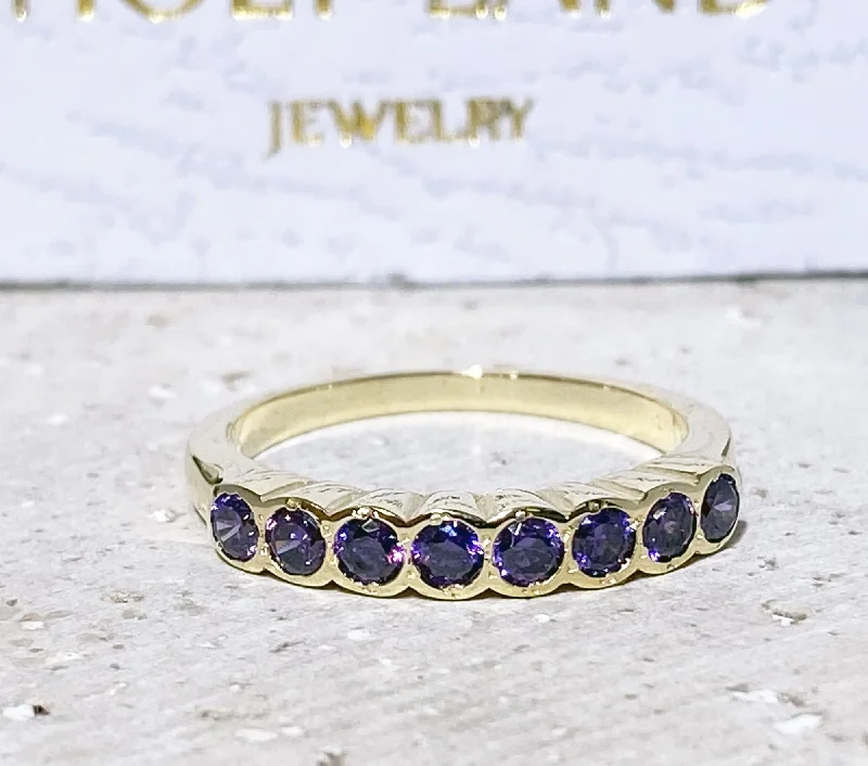 Amethyst Gemstone Rings with Sterling Silver Braided BandsAmethyst Ring - February Birthstone - Stacking Ring with 8 Purple Amethyst Stones