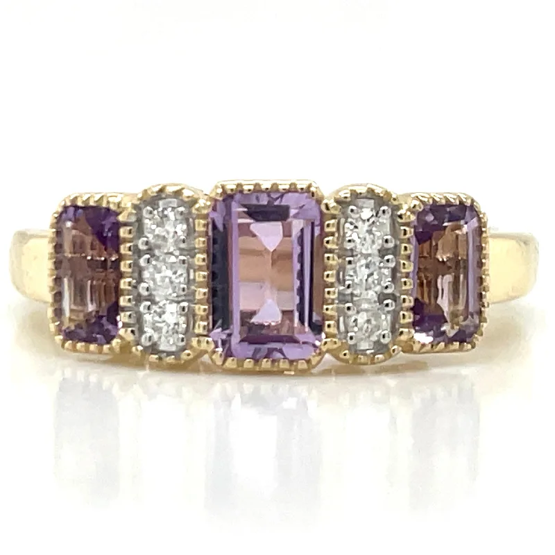 Citrine Gemstone Rings in a Modern Minimalist Style9ct White Gold Earth Grown 1.20ct Emerald Cut Purple Amethyst Trio & Diamond Ring