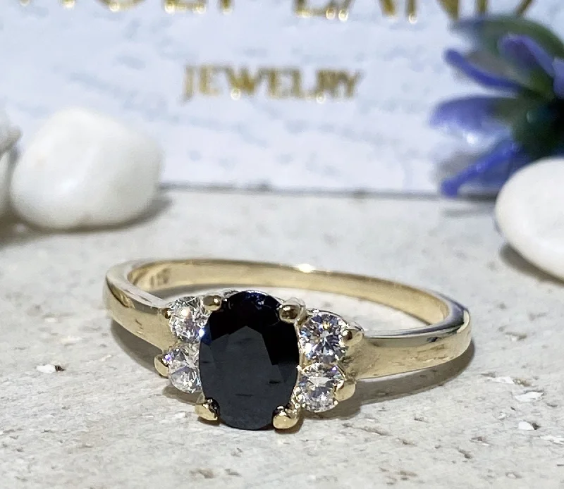 Tourmaline Gemstone Rings in a Multicolor ArrayBlack Onyx Ring - December Birthstone - Oval Black Onyx Ring with Clear Quartz Accents