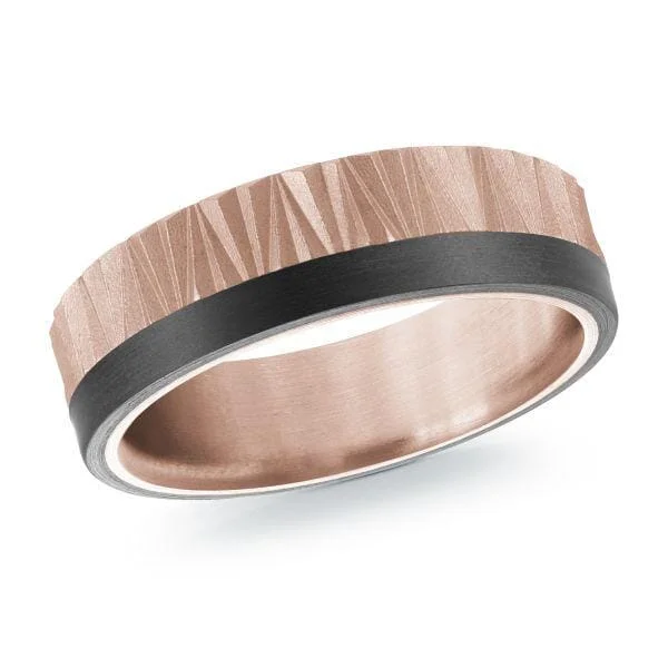 Laser - Cut Wedding Bands with Intricate Geometric PatternsRose Gold Carbon FiberMens Band. Textured Finish