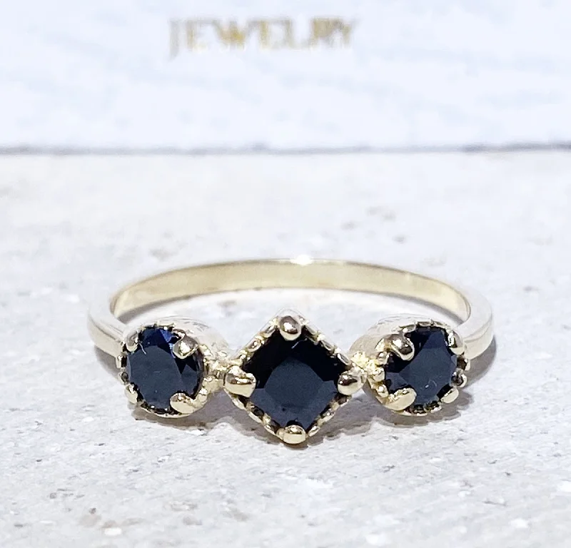 Aquamarine Gemstone Rings with a Nautical - Themed SettingBlack Onyx Ring - December Birthstone - Modern Sophistication: Ring with Square Black Onyx Center Stone and Side Accents