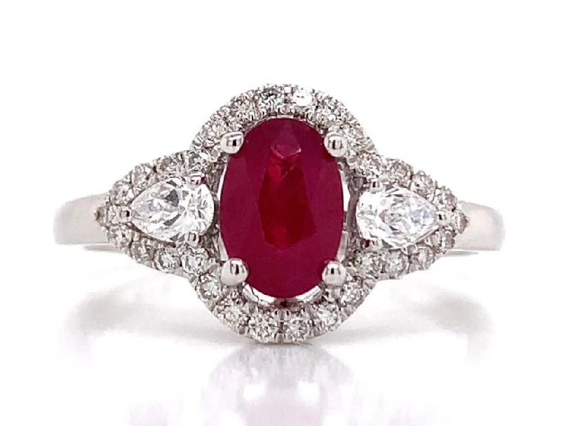 Jade Gemstone Rings with Intricate Carvings18ct White Gold Earth Grown Ruby And Diamond Ring