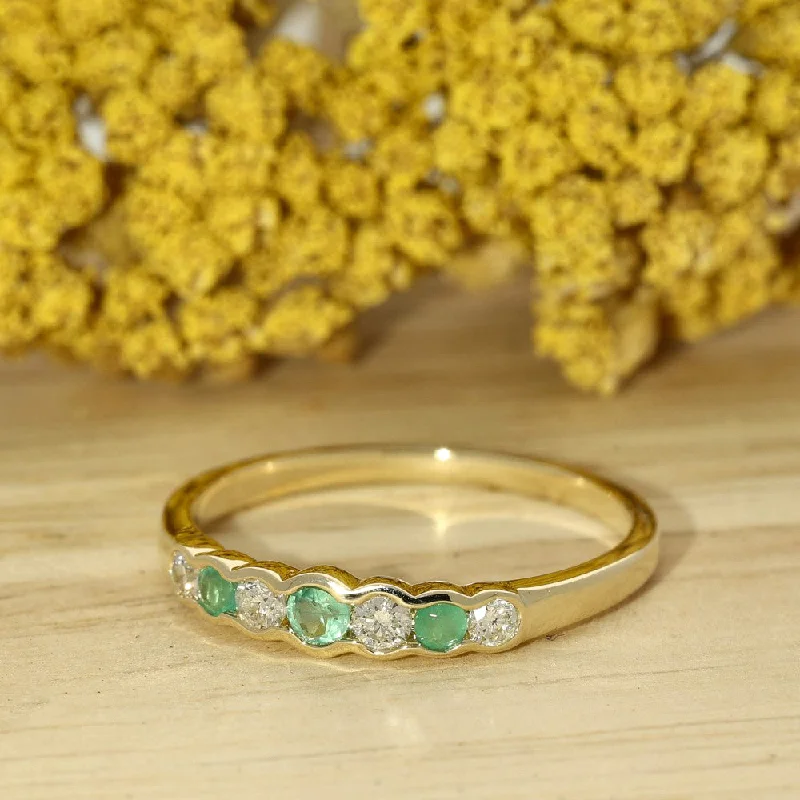 Malachite Gemstone Rings with a Marble - like Pattern9ct Yellow Gold Emerald & Diamond 7-Stone Half Eternity Ring