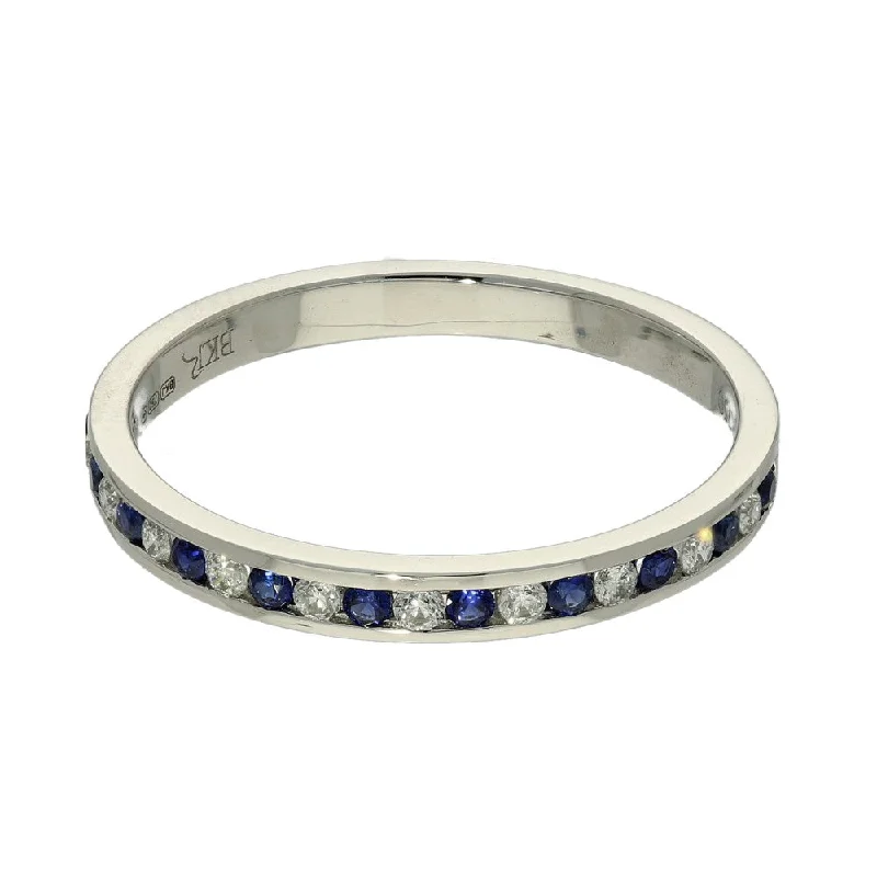 Sapphire Gemstone Rings in a Victorian - Inspired Design18ct White Gold Slim Sapphire & Diamond Half Eternity Ring