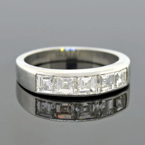 Two - Tone Wedding Bands Combining Yellow Gold and PalladiumVintage Platinum Square Cut Diamond Half Band 1.25ctw