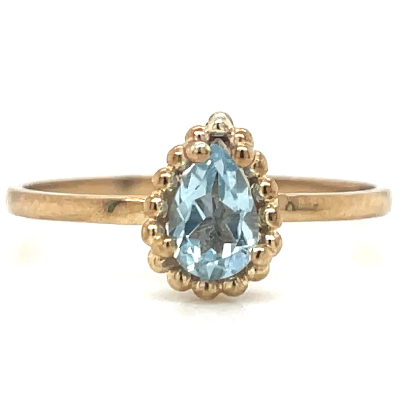 Ruby Gemstone Rings with Intricate Gold Filigree Settings9ct Yellow Gold Earth Grown Pear Cut Blue Topaz Ring with Dotted Edge