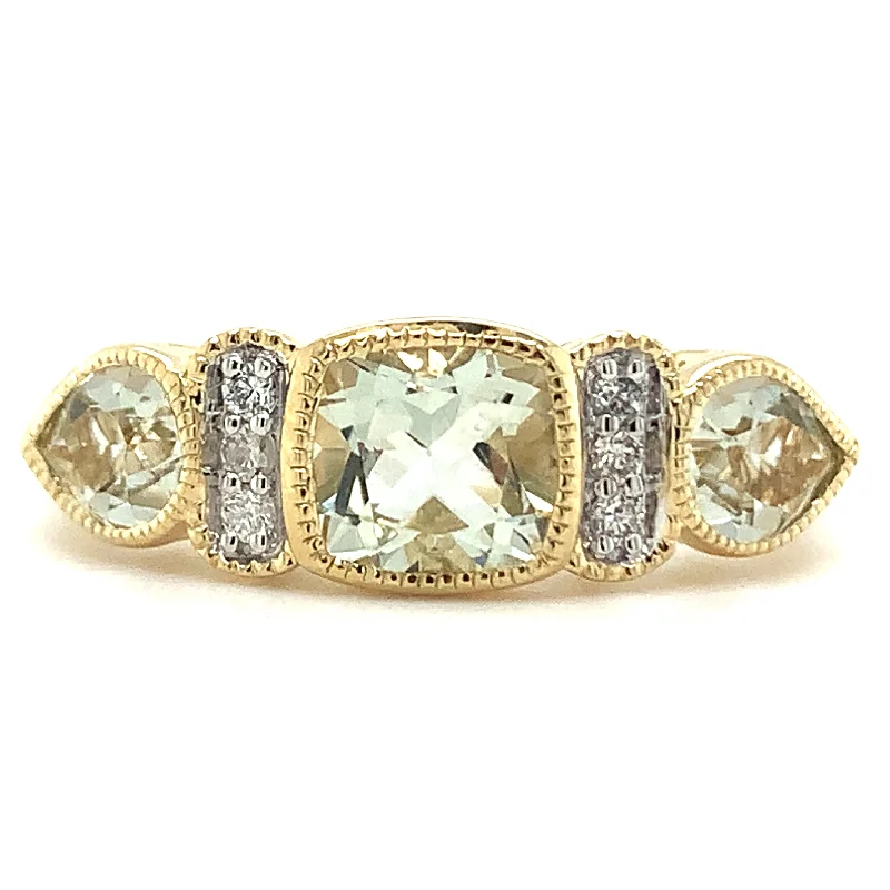 Moonstone Gemstone Rings with a Mysterious Sheen9ct Yellow Gold Cushion & Pear Cut 1.275ct Green Amethyst Ring