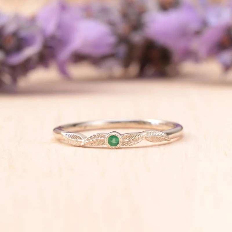 Rustic - Style Wedding Bands Made from Recycled MetalsEmerald Birthstone Leaf Ring